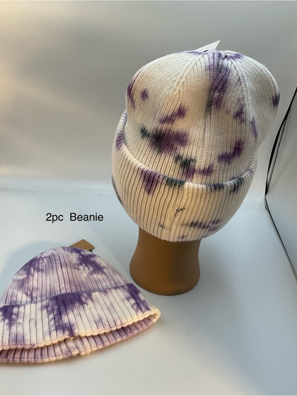 Tie-Dye Purple & White Ribbed Beanie - Pack of 2